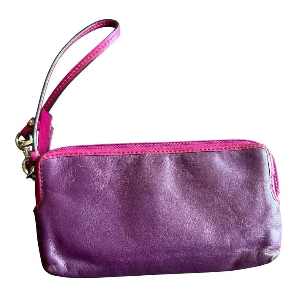 Coach Daisy Spectator Leather Wallet Wristlet Purple Pink